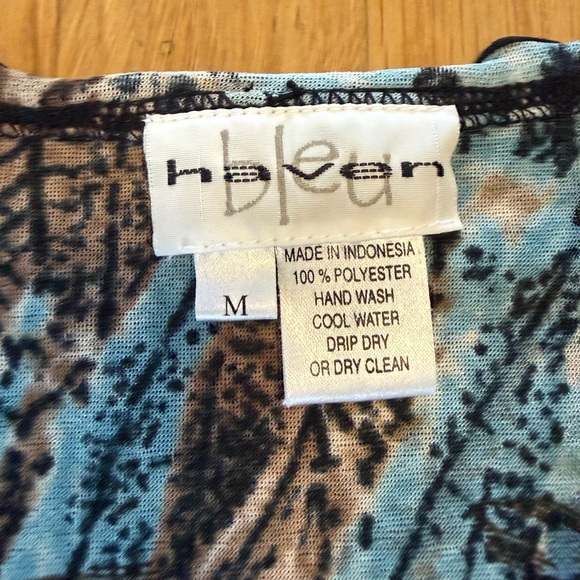 Vintage Y2K Haven Bleu Leopard Print Mesh Top Beaded V-Neck Bell lettuce Sleeve - Picture 3 of 10